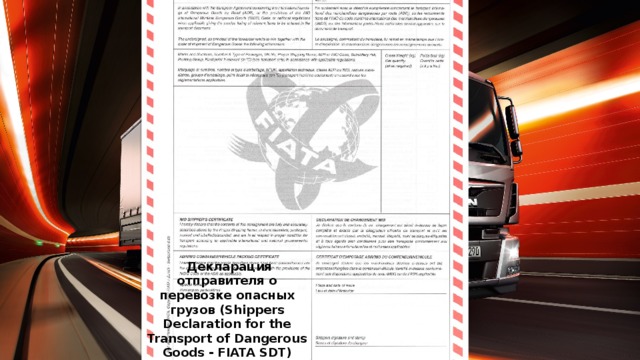   Декларация отправителя о перевозке опасных грузов (Shippers Declaration for the Transport of Dangerous Goods - FIATA SDT) 