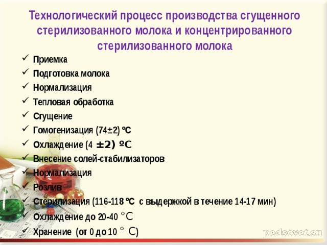 Схема технологического процесса производства молока стерилизованного молока