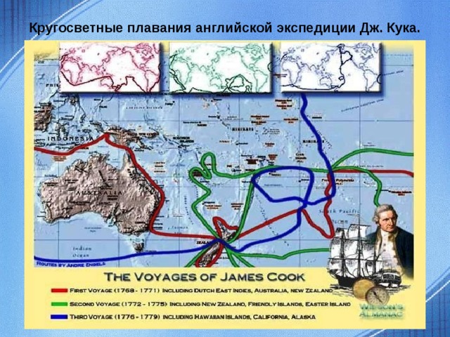 Кругосветные плавания английской экспедиции Дж. Кука.  