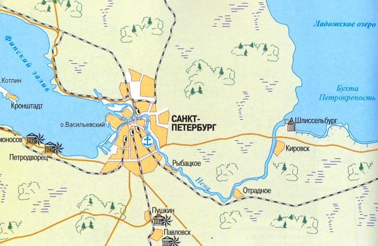 Карта рек и озер ленинградской
