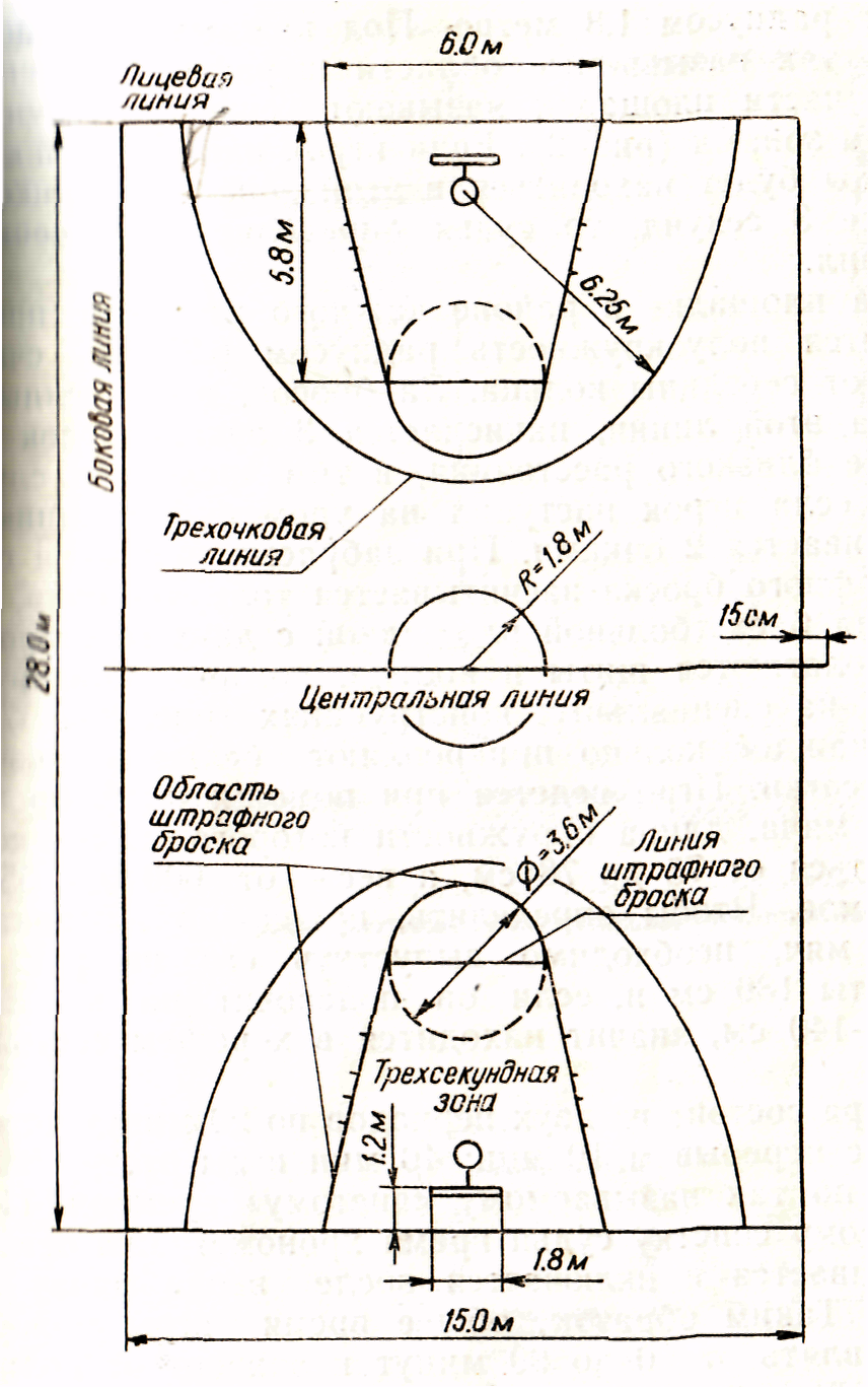 Схема баскетбольной площадки с размерами