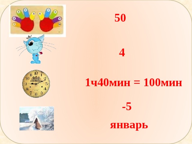 50 4 1ч40мин = 100мин -5 январь