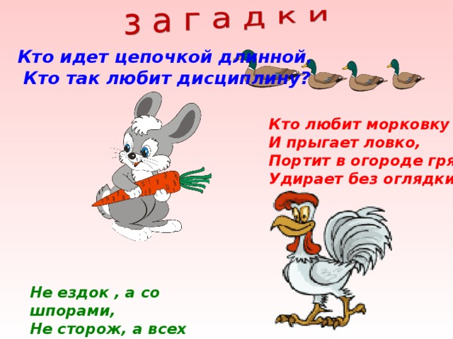 Не ездок а со шпорами не сторож а всех будет. Не ездок а со шпорами не отгадка. Стих люблю я морковку и прыгаю ловко.