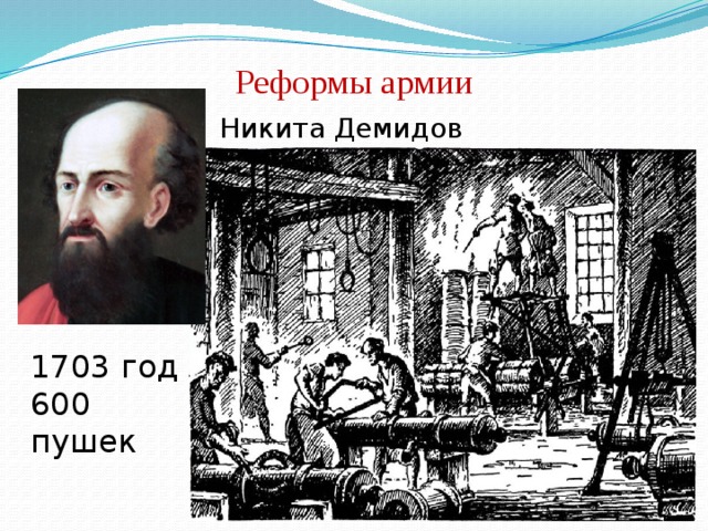 Реформы армии Никита Демидов 1703 год 600 пушек 