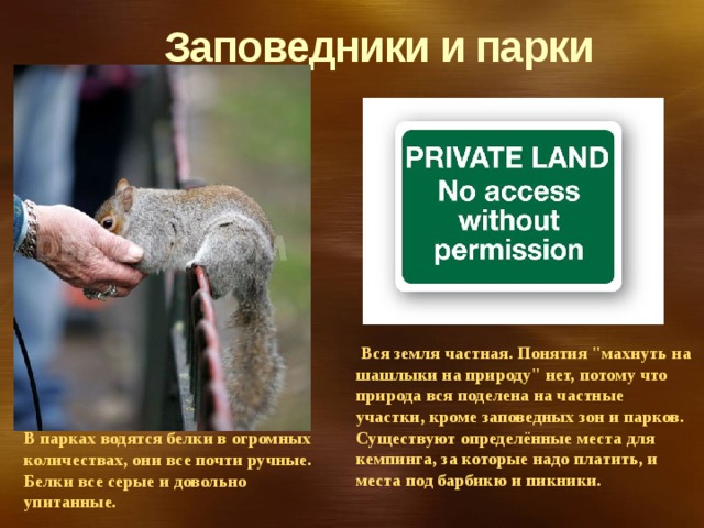 Заповедники и парки  Вся земля частная. Понятия 