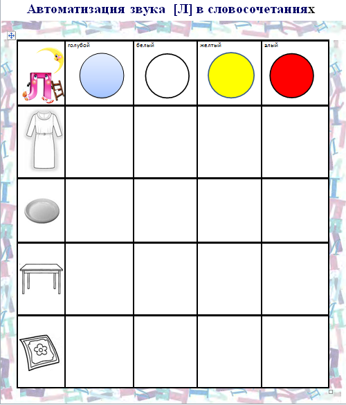 Автоматизация звука л в словосочетаниях в картинках