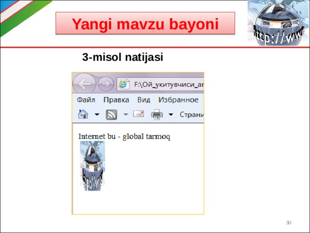 Yangi mavzu bayoni 3-misol natijasi  