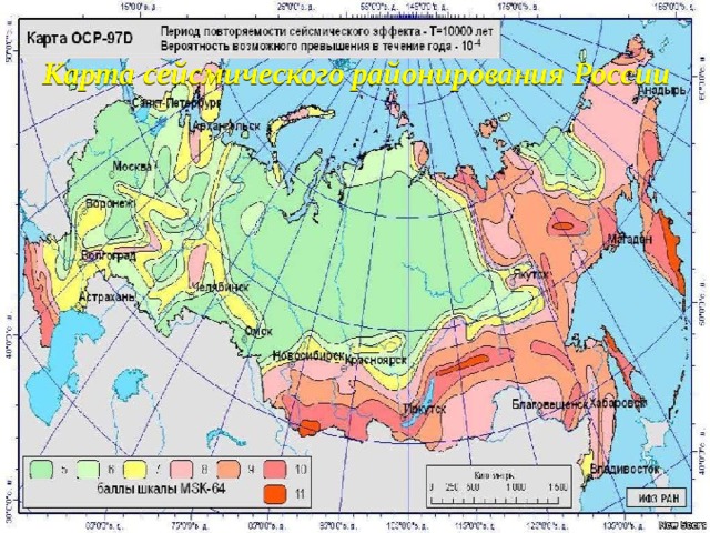 Карта сейсмичность районов россии