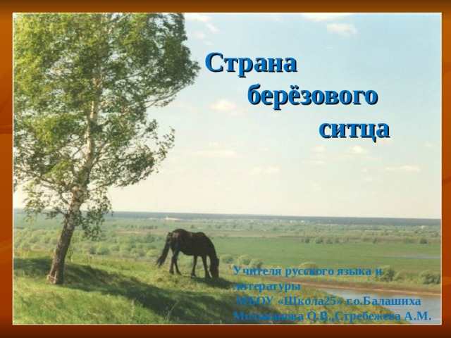 Страна  берёзового  ситца Учителя русского языка и литературы  МБОУ «Школа25» г.о.Балашиха Молоканова О.В.,Стребежева А.М. 