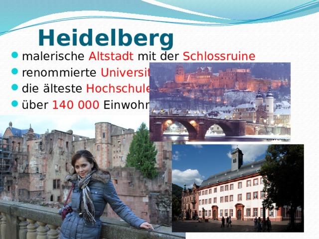 Heidelberg   malerische  Altstadt  mit der  Schlossruine renommierte Universität die älteste Hochschule über 140 000 Einwohner 