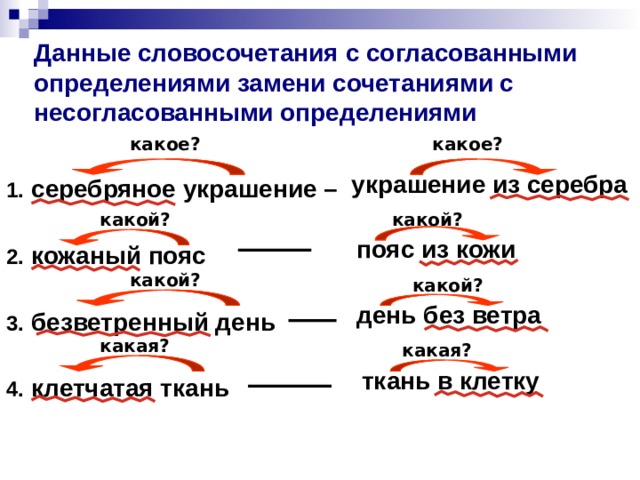 Замените данные словосочетания по образцам