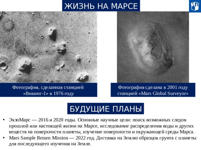 Научные поиски органической жизни на марсе презентация