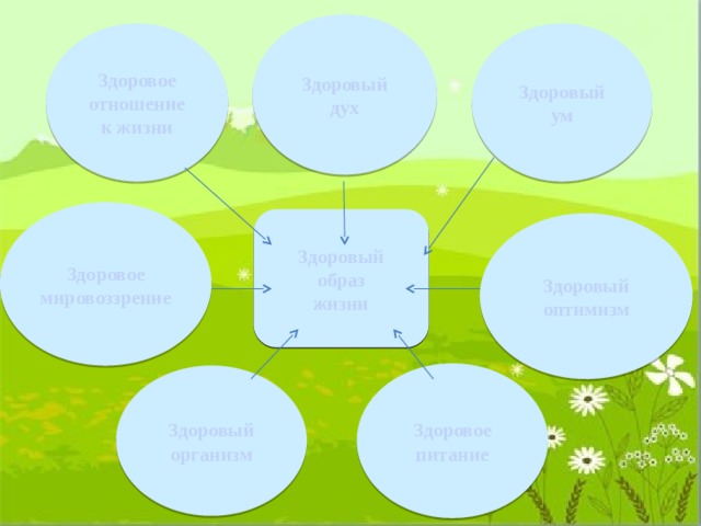 Здоровый дух Здоровое Здоровый ум отношение к жизни Здоровое мировоззрение Здоровый образ жизни Здоровый оптимизм Здоровое питание Здоровый организм 