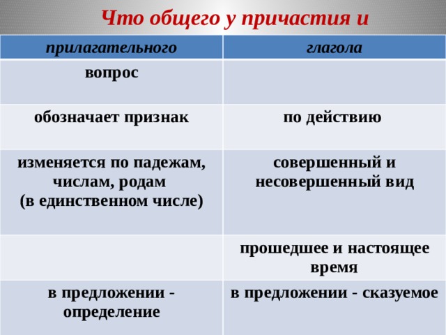 Признаки прилагательного и глагола у причастия презентация 7 класс