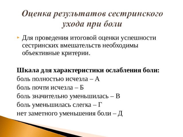 План сестринских вмешательств при боли