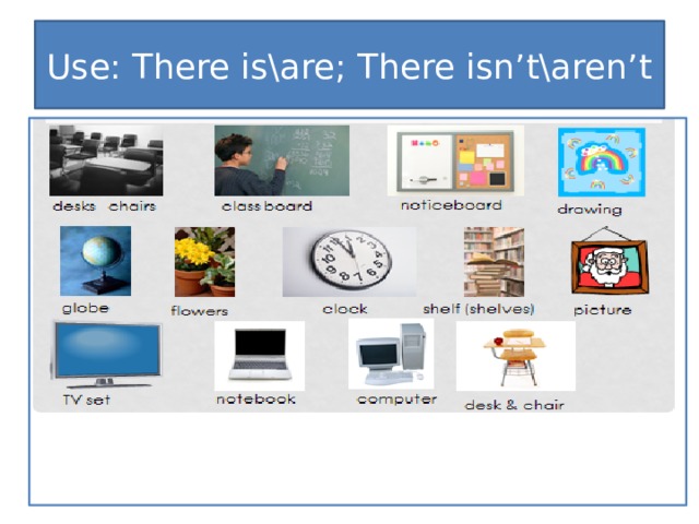 Use: There is\are; There isn’t\aren’t 