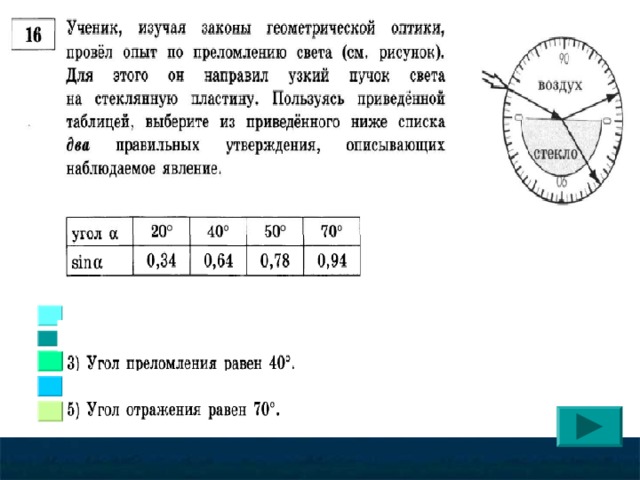 Укажи правильные утверждения соответствующие рисунку луч света падает на пластинку из вещества