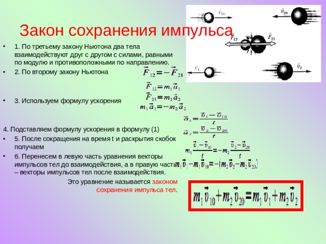 Закон сохранения импульса рисунок