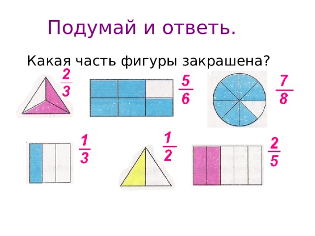 Подумай и ответь. Какая часть фигуры закрашена? 