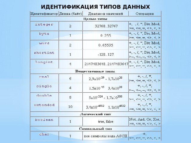ИДЕНТИФИКАЦИЯ ТИПОВ ДАННЫХ 