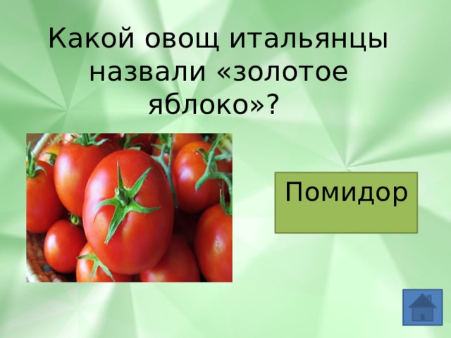 Какой овощ итальянцы назвали «золотое яблоко»? Помидор 