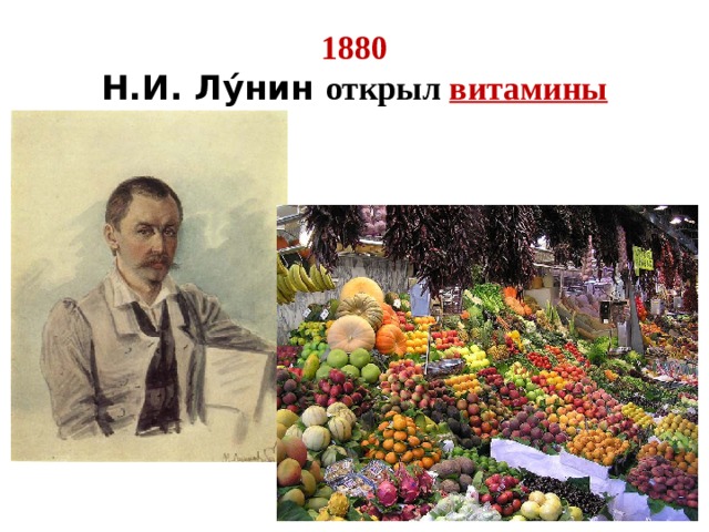 1880  Н.И. Лу́нин открыл витамины 
