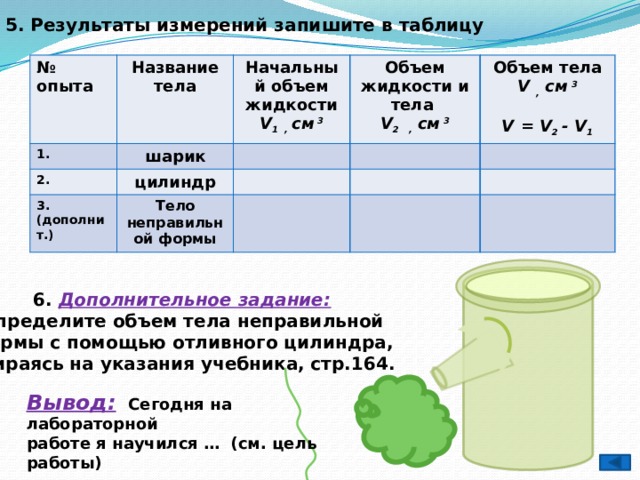 Начальное количество. Результаты измерений запишите в таблицу. Результаты измерений запишите в таблицу физика. Лабораторная работа 3 .измерения объема жидкости. Таблица измерение объема тела физика.