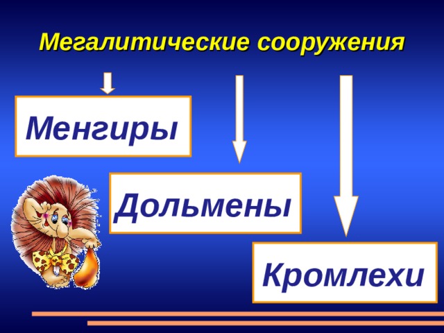 Мегалитические сооружения Менгиры  Дольмены  Кромлехи  