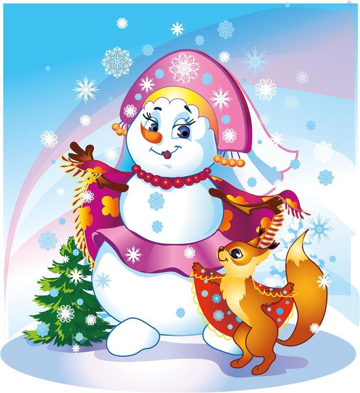 Снег снеговик снегурочка. Новогодние картинки детские. Новогодние персонажи. Новогодний Снеговик. Снежная баба.