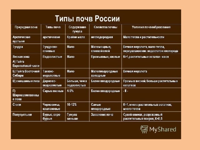 Установите соответствие природная зона характерная почва. Типы почв России таблица. Главные типы почв России таблица. Таблица почвы России 8 класс. Основные типы почв России таблица 8 класс география.