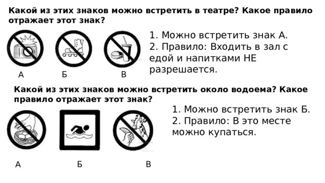 Выберите 3 верно обозначенные подписи. Какое правило отражает этот знак. Какоеправилоотрадает этот знак. Какой знак можно встретить в театре. Какой из знаков можно встретить в театре.