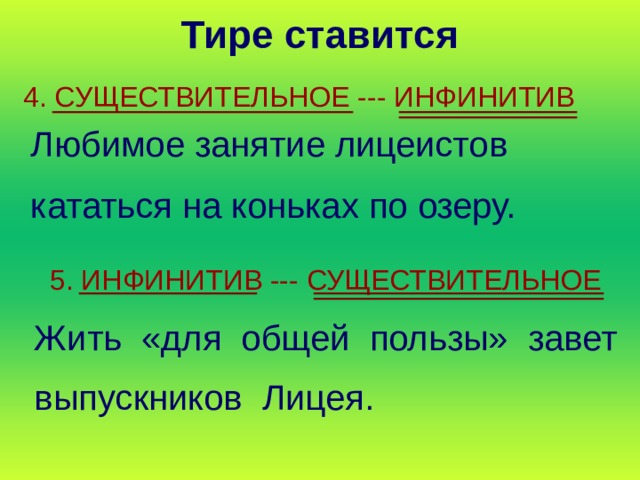 Тире между подлежащим и сказуемым, правило, примеры