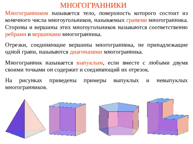 Различные виды многогранников их изображения практическая работа