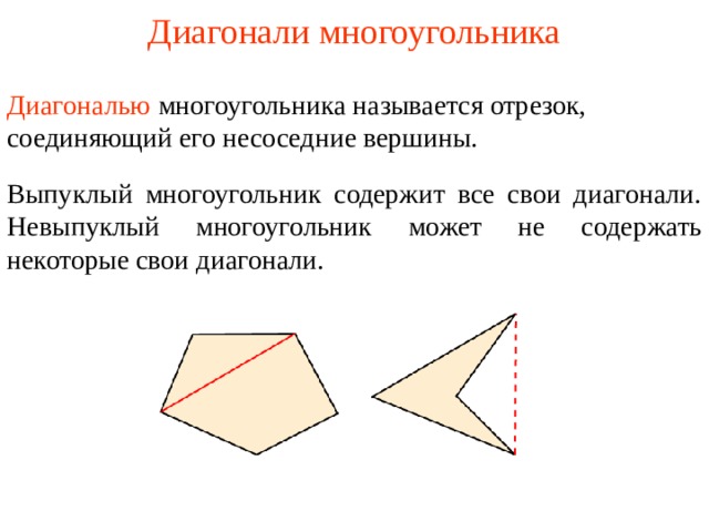 Количество диагоналей n угольника. Диагональ многоугольника. Диагональность многоугольника. Невыпуклый многоугольник. Невыпуклый треугольник.