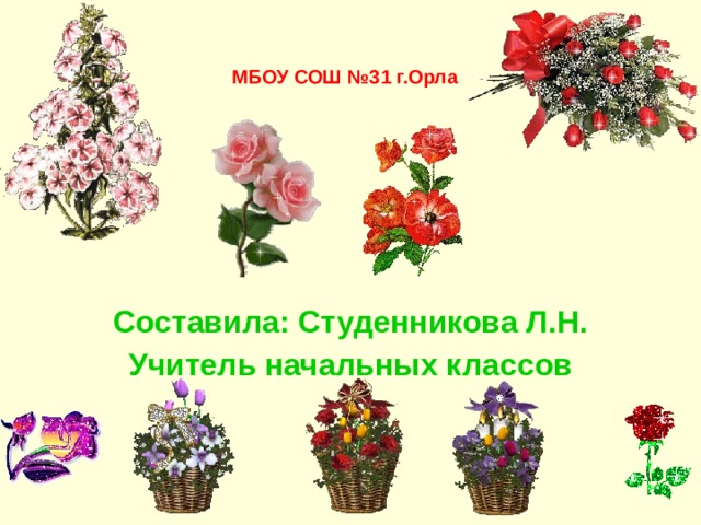 МБОУ СОШ №31 г.Орла Составила: Студенникова Л.Н. Учитель начальных классов 