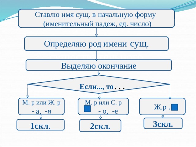 Определи форму рода. Алгоритм определения склонения имени существительного. Алгоритм склонения имен существительных. Алгоритм определения склонения существительных. Склонение имен существительных, алгоритм определения склонения.