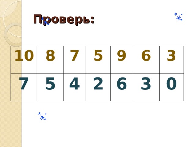 Проверь: 10 8 7 7 5 5 4 9 2 6 6 3 3 0 