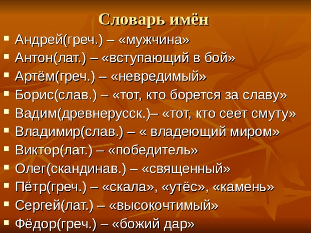 Картинка словарь имен