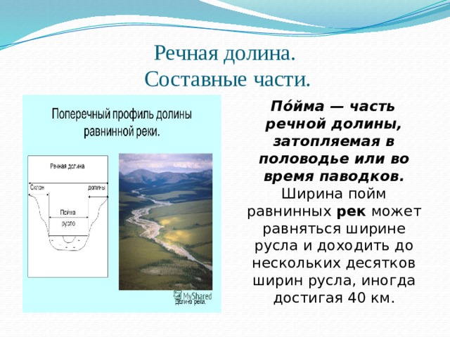 Речная долина. Схема Речной Долины реки Обь. Ширина Речной Долины. Ширина Долины реки.