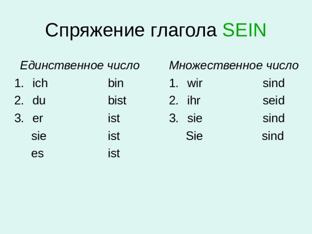 Идти спряжение. Спряжение глагола sein. Спряжения глаголов единственного числа. Seid спряжение глагола. Проспрягать глагол sein.