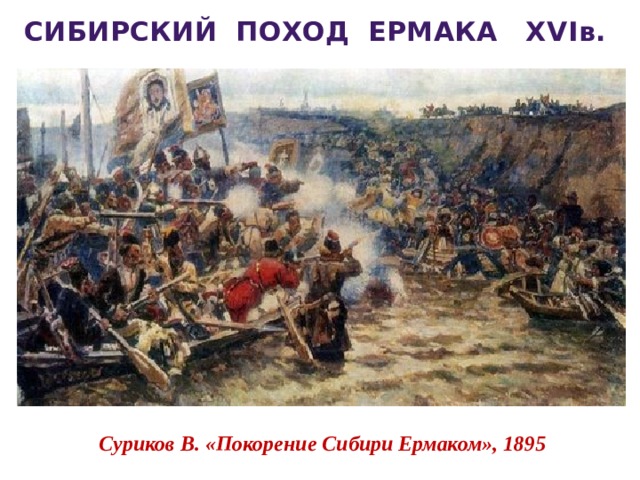 Сибирский поход Ермака XVI в . Суриков В. «Покорение Сибири Ермаком», 1895 
