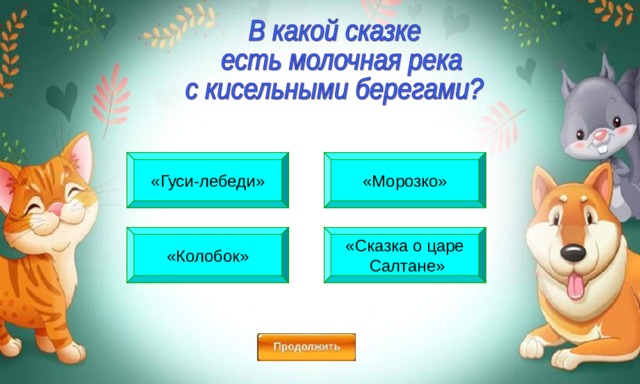 «Морозко» «Гуси-лебеди» «Колобок» «Сказка о царе  Салтане» 