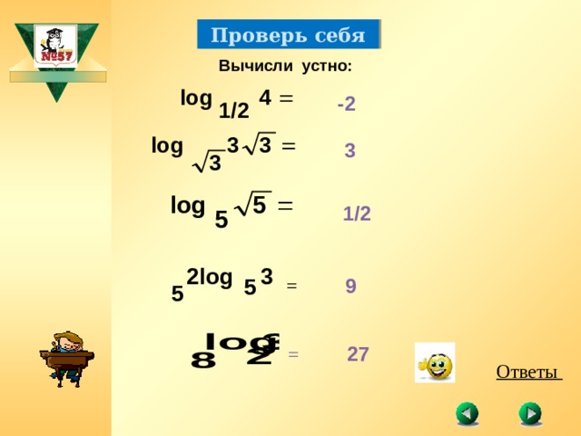Гимназия № 8 Проверь себя Вычисли устно: -2 3 1/2 = 9 27 = Ответы 9 13 Чернорбабова К.В. 