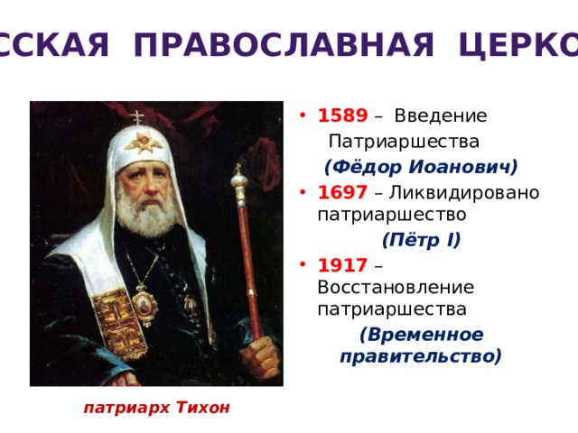 В каком году учреждение в россии патриаршества