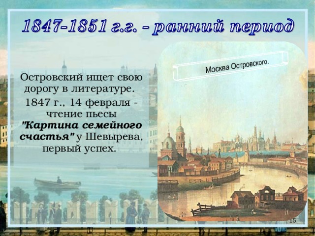 Островский ищет свою дорогу в литературе. 1847 г., 14 февраля - чтение пьесы 