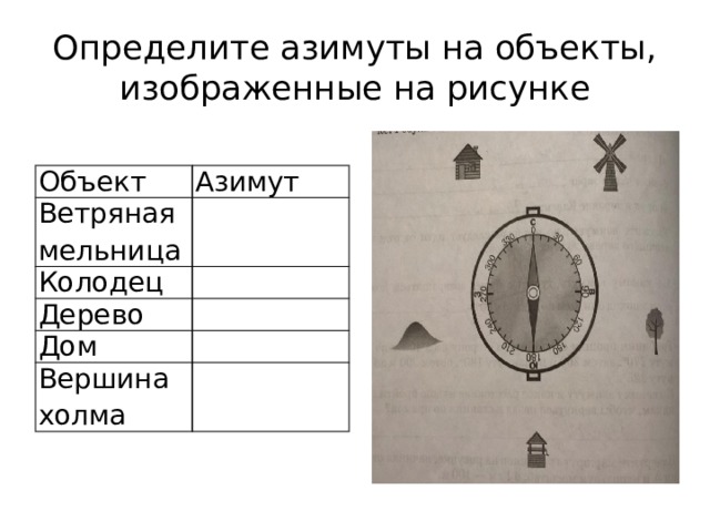 Определите азимут дерева. Определите Азимут объектов. Определение азимута на объект. Задание на определение азимута. Определите Азимут на дерево.