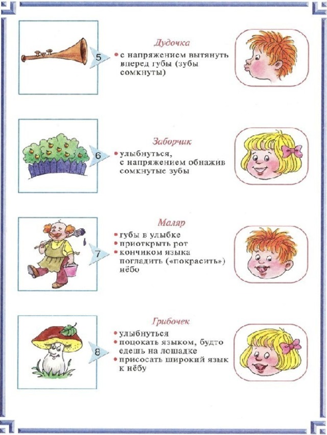 Артикуляционная гимнастика для детей 5 6 лет в детском саду картотека с картинками