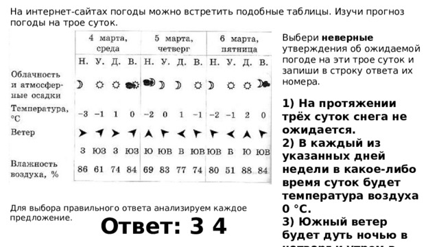 Для составления прогноза погоды необходимо изучить данные. Таблица погоды на трое суток. На интернет сайтах погоды можно встретить. Внимательно Изучи по таблице прогноз погоды на трое суток. Изучи погоду по таблице на трое суток.