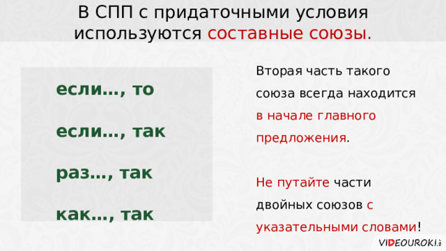 Части двойных союзов. Составные двойные Союзы. Составные Союзы в сложноподчиненном предложении. Составные Союзы в СПП. СПП С придаточными условия Союзы.