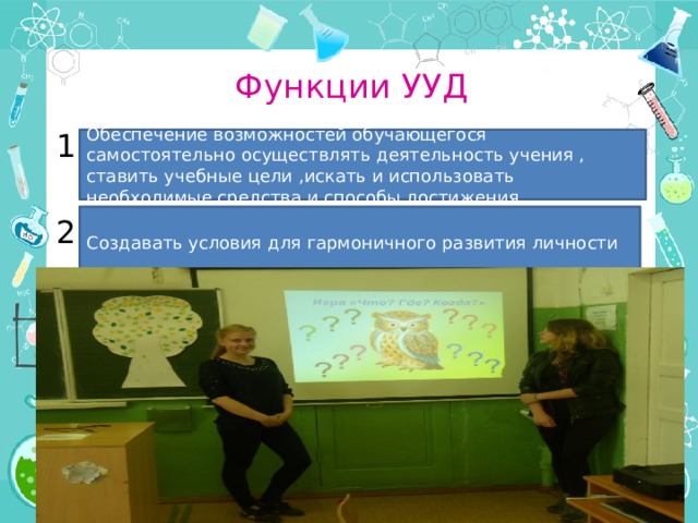  Функции УУД 1 2 Обеспечение возможностей обучающегося самостоятельно осуществлять деятельность учения , ставить учебные цели ,искать и использовать необходимые средства и способы достижения. Создавать условия для гармоничного развития личности 